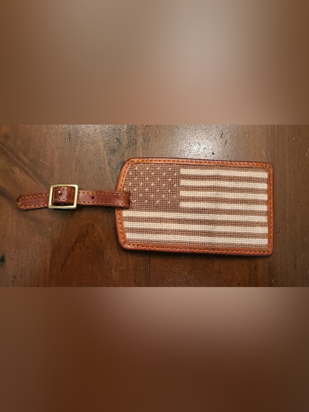Smathers & Branson Luggage Tag Hand Stitched Needlepoint Leather American Flag